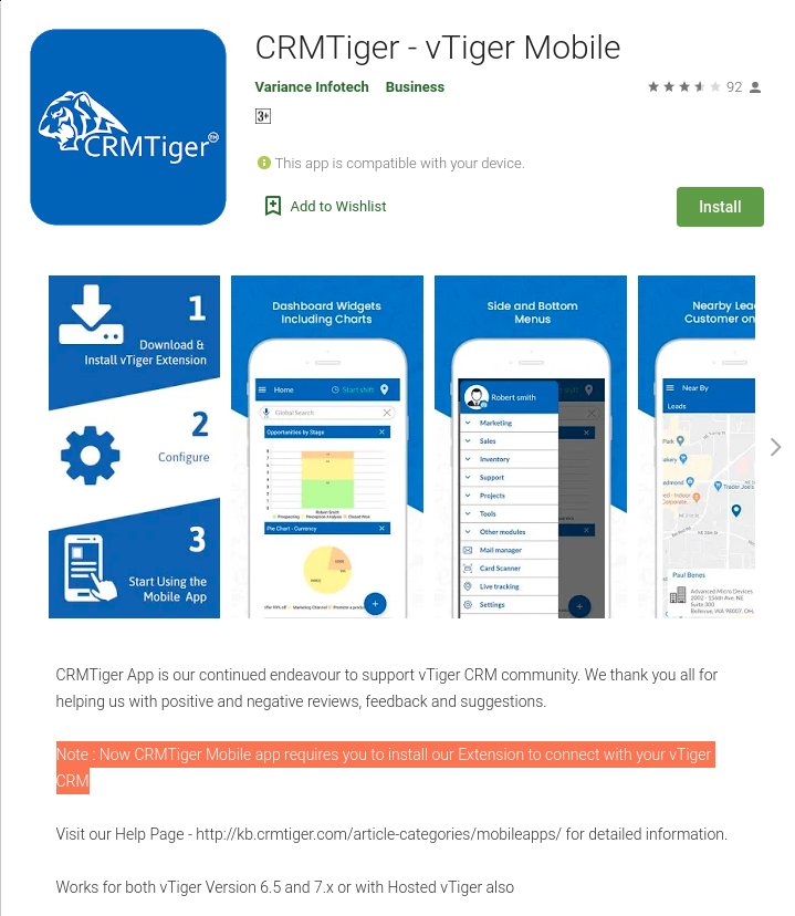 Мобильное приложение для vTiger CRM (коммерческое)